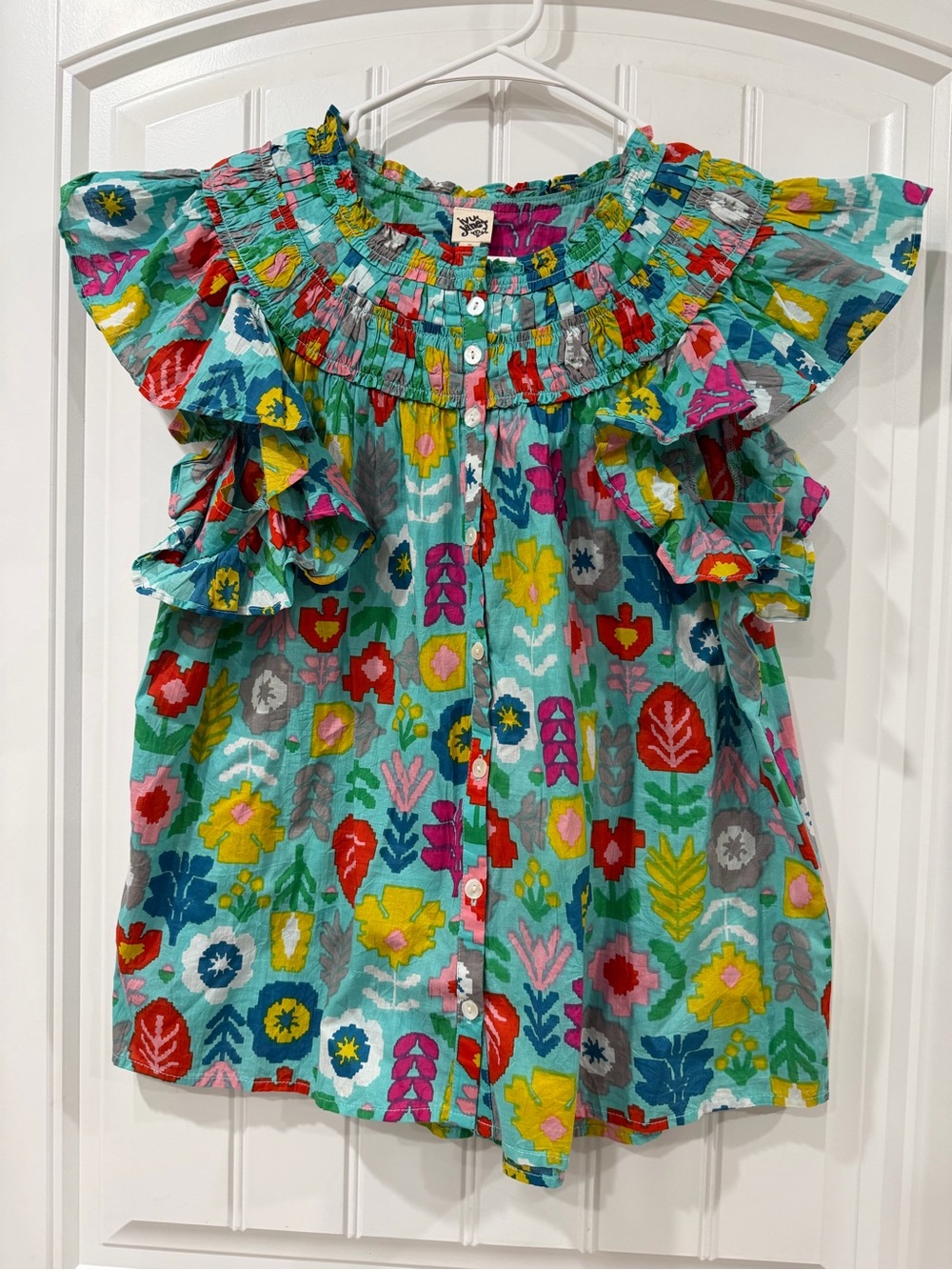 NWOT ivy jane Teal Floral Ruffle Button-Up Blouse